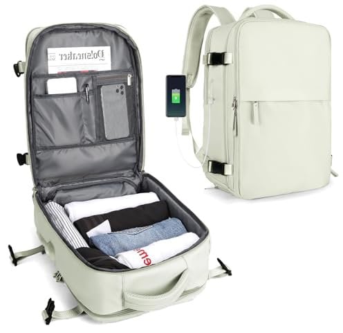 SZLX Ryanair Handgepäck Rucksack Reiserucksack Handgepäck Flugzeug für Damen Herren, Laptop Rucksack 14 Zoll Wasserdicht Handgepäcktasche Flugzeug Rucksack Untersitz Kofferrucksack mit Schuhfach,Grün
