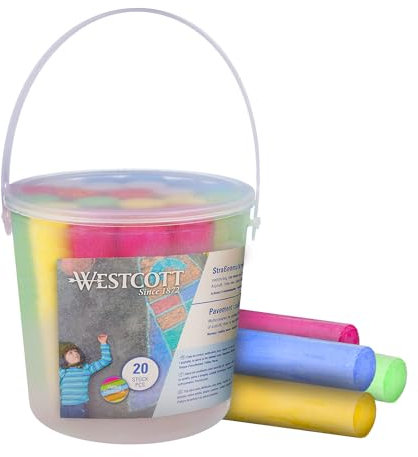 Westcott gesso stradale | 20 pezzi di gesso stradale colorato per bambini in un pratico secchio per il trasporto | facile da lavare | adatto per asfalto, lavagna o pietra | E-744981 00