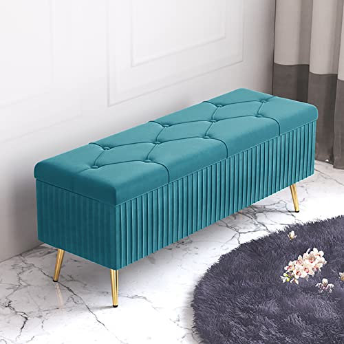 WestUx Sitzhocker mit Stauraum Polsterhocker Aufbewahrungs Box Fußablage Gepolsterte Sitzfläche aus PU PU mit Deckel für Wohnzimmer, Schlafzimmer,F,60x40x45cm(24x16x18inch)