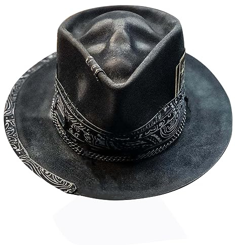 NURCIX Chapeau de cowboy en feutre occidental avec motif squelette gothique - Peluche noire pour Halloween avec tête de mort