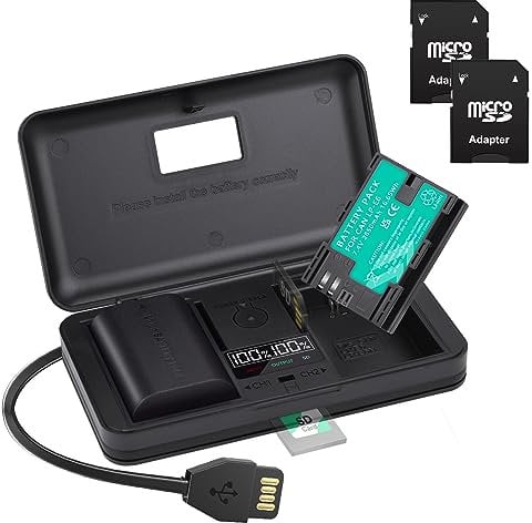 2 LP-E6nh Replacement Batteries 2850mAh with LCD Built-in USB Cable Charger with Type C Port for LP-E6, LP-E6NH, Canon Eos 5D Mark II/III/IV, 5DS, 5DS R, 6D, 7D, 7D Mark II, 60D, 70D, 80D