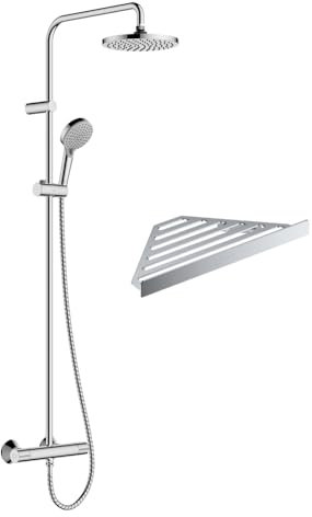 Colonne de douche thermostatique HANSGROHE Vernis Blend 200 EcoSmart chromé + tablette AddStoris