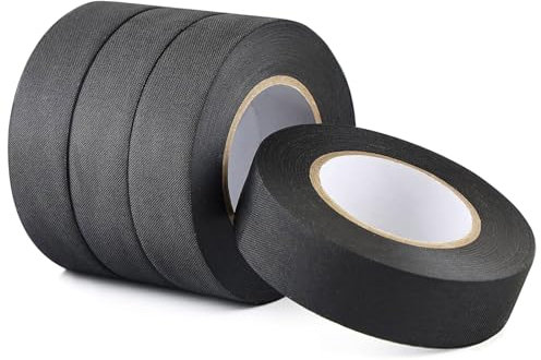 Gewebeband Schwarz, 4 Stück Kabelbaum Klebeband 19mm x 15m, Isolierband Kabel Schwarz, Klebeband Textilklebeband Selbstklebendes, Gewebebänder für Kabelbäume, Haushalt KFZ Motorrad