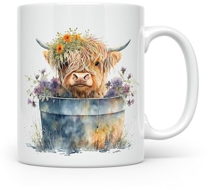 Anonymous Gifting Highland Cow Watercolour Print Mug - Beautiful Glossy Printed Mug Cow 3