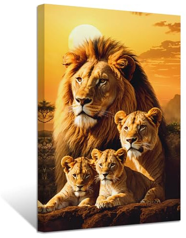 ZXHYWYM Löwen Leinwandbilder Löwenfamilien Bilddrucke Löwen und Löwin Gemälde wilde Tiere Kunstwerke Heimdekoration Gerahmt (Bild-3, (40.00 x 60.00 cms))