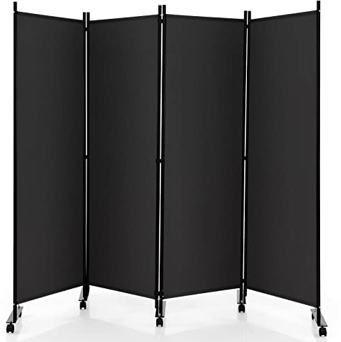 GOPLUS Paravent Pliable à 4 Panneaux, Cloison de Séparation 225x173CM avec roulettes, Cadre en Métal, Idéal pour Salon, Salle à Manger, Bureau (Gris)