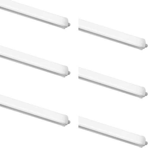 Viugreum 6 Paquets Tube Néon LED 115cm, Étanche IP65 Reglette 40W 4000LM Blanc Neutre 4500K pour Garage, Plafonnier pour Bureau Atelier Sous-sol Entrepôt Salle de Bain Cuisine