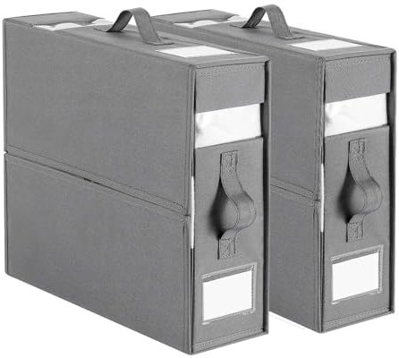 Kiswleon 2 Pack Bedding Organiser,Bed Sheet Organiser,Bedding Storage Box,Linen Storage Box with Pvc Sheet,Linen Organiser for Bedsheet, Duvet Covers, Clothes and Blanket