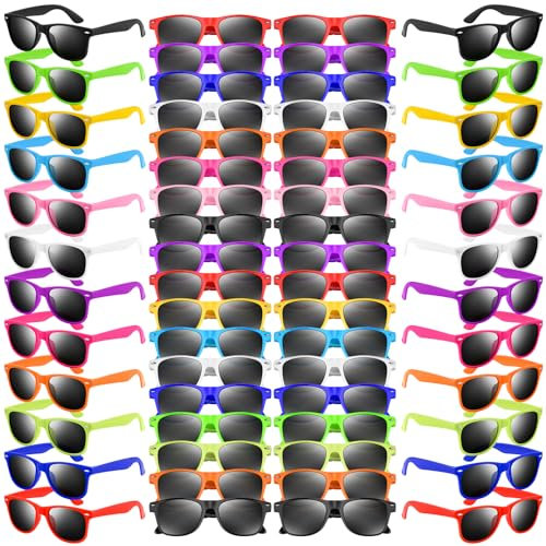 NEBURORA Lot de 6 lunettes de soleil fluo en vrac classiques rétro multicolores pour fête, pour remplissage de sacs cadeaux, adultes, hommes, femmes, anniversaire, été, plage, fête