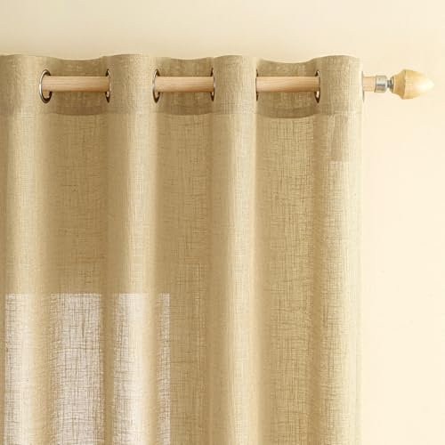 EMEMA Gardinen Vorhänge Leinenvorhang mit Ösen Voile Vorhang Leinenoptik Modern Halbtransparent für Wohnzimmer Dekoschal Kinderzimmer Schlaufenschal Küchengardinen 2er Set 140x225cm (BxH) Weizen