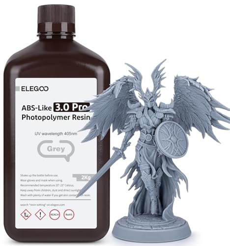 ELEGOO ABS Like Resin 3.0 Pro Resin, UV 3D Printer Resin with Strong Scratch Resistance and Impact Resistance, Photopolymer ABS 3.0 Pro Resin for LCD Printer Grey 2000g