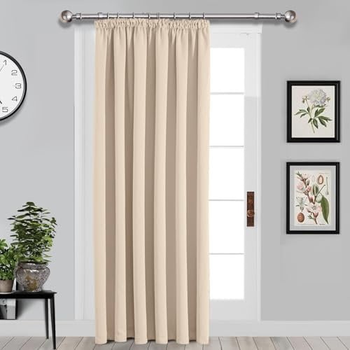 Imperial Rooms Blackout Pencil Pleat Curtains for Bedroom 66 x 84 Drop Inch Cream Curtains Thermal Insulated Door Curtain, 1 Panel with 1 Tieback