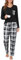 Sopesil Pyjama Femme Hiver Ensemble de Pyjama Chaud et Doux Col V à Manches Longue et Bas de Pyjama à Carreaux Vêtement de Nuit 2 Pièces pour Femmes avec Poches,XL,Noir