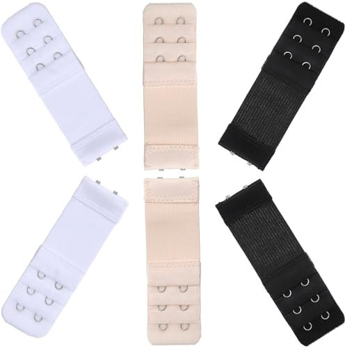 FUZVOL 6 Pieces Bra Extenders,2 Hooks×3 Rows Bra Strap Extension,3 Hooks×3 Rows Girls Bra Extender Strap,Stainless Steel Hook Comfortable Stretchy Bra Extender Strap for Women (3 Colors)