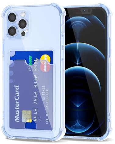 Svanove for iPhone 12 Pro Case Wallet Clear, Card Holder Case with Credit Card Slot, Thin Slim Transparent Silicone Grip Soft Rubber Protective Shockproof Airbag Bumper for Women, Light Blue