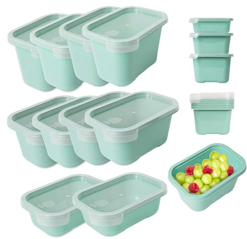 Mypicompany. Lot de 10 boîtes hermétiques pour aliments (2 x 500 ml + 4 x 750 ml + 4 x 1 000 ml) Passent au micro-ondes et au lave-vaisselle. Récipients en plastique avec couvercle de couleur verte.