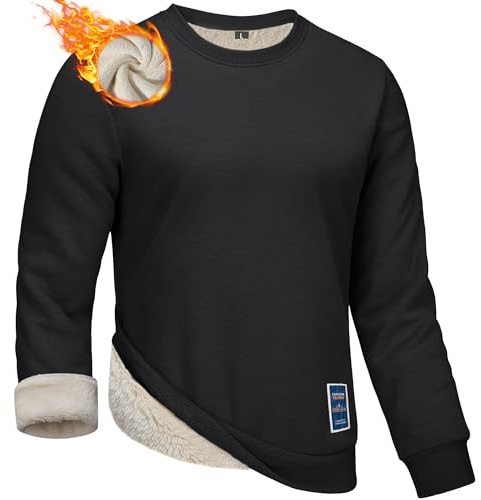 Yageshark Sweatshirt Herren Fleece Winter Gefüttert Rundhals Sport Langarmshirts Pulli Basic Warm Pullover Winterpullover(Schwarz,XL)