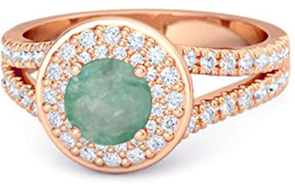 925 Sterlina Smeraldo Tondo Argento 0,25 ctw Placcato in Oro Rosa Anello Halo Doppio Bellissimo Matrimonio (15)