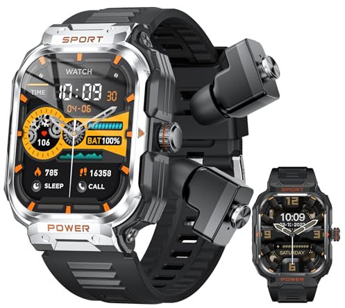 PLACHIDAY Smart Watch with Earbuds for Men and Women,Monitor Heart Rate, Blood Pressure and Sleep, Answering and Dialing Calls, and Feature Multiple Sports Functions as a Step Counter