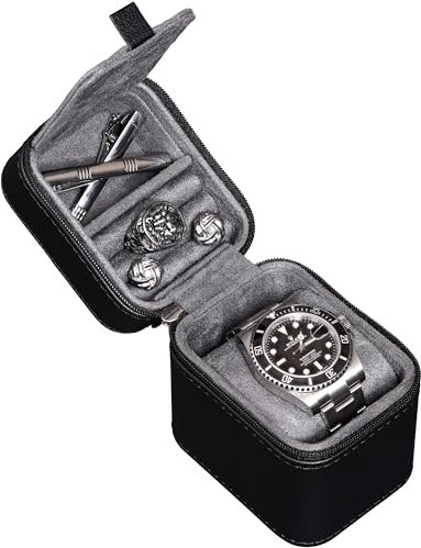 ROTHWELL Custodia da viaggio per orologio singolo con coperchio per accessori (nero/grigio)