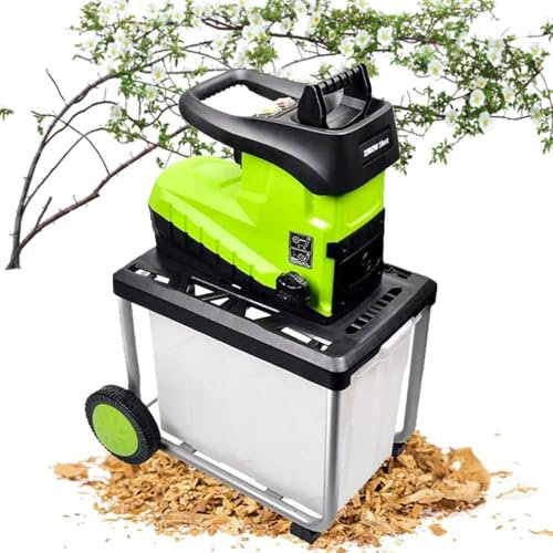 JOSBY Trituratore Elettrico per Rami da Giardino 5000 Giri/min, Tritatutto per Rami da Giardino Rimovibile da 2800 W, Diametro di Taglio 45 mm, con Contenitore di Raccolta da 60 Litri, con Ruote