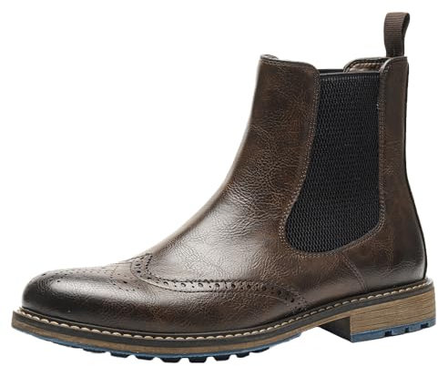 Harssidanzar Uomini Chelsea Boots,elegante e confortevole pelle Slip On Casual Dress Boots Slip-On Boots Scarpe per gli uomini KM304EU,Marrone,Dimensione 45