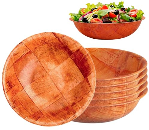 Muzrunq Wooden Bowls 6Pcs 6 Inch Round Wood Bowl Washable Reusable Rustic Bowl Multi-Purpose Wooden Salad Bowl Set for Food, Fruit, Soup & More