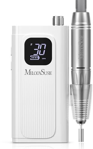 MelodySusie Cordless Electric Nail Files, SC300F Professional Rechargeable Nail Drill 30000 RPM, Portable E File Kit for Acrylic Gel Nails Manicure Salon Home, White