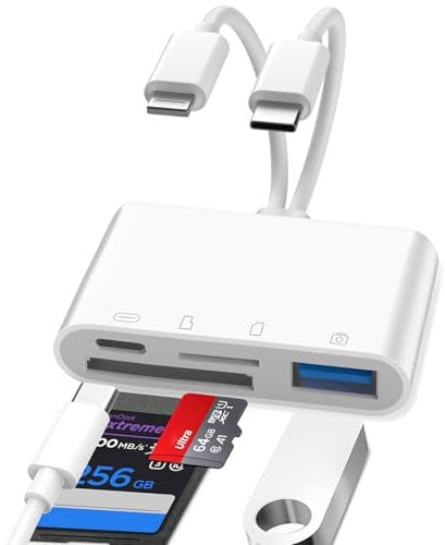 Lecteur Carte SD iPhone, 4 en 1 Lightning to SD Card Reader, Adaptateur iPhone Carte SD, Adaptateur Carte SD iPhone, Lecteur de Carte SD pour iPhone, Adaptateur SD iPhone