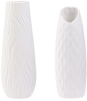 Longing Home Weiße Keramikvase 2er-Set, Wellenmuster Weiß, Modern Kleine Vase für Wohnzimmer, Hochzeit, Abendessen Tisch, Party, Büro und Schlafzimmer
