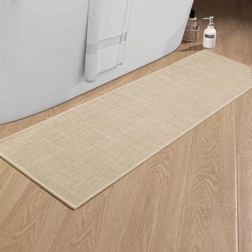 chakme Tapis de bain antidérapant 43 x 150 cm avec dos en caoutchouc antidérapant lavable Tapis de bain Tapis de douche Beige
