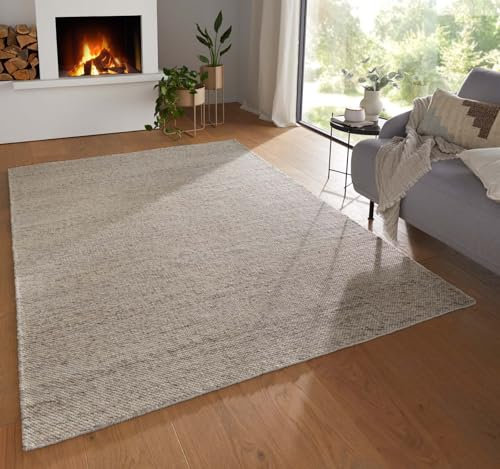 Taracarpet Moderner Boho Wollteppich Bern fürs Wohnzimmer, Schlafzimmer und Esszimmer aus Schurwolle Natural Living nachhaltig beige 240x340 cm