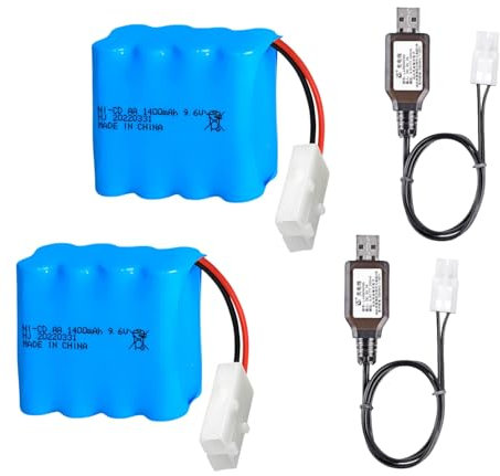 Itexkun 2 Pcs 9.6v 1400mah Ni-Cd Rechargable Battery KET-2P Plug X Type with 2 x USB Cable for RC Car RC Truck Tank Boat Robot