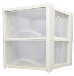 Neat. 2 Plastic Storage Drawers Unit with See-Through Drawers, Compact Vertical Design – Durable Plastic, Ideal for Organizing Office Crafts, and Household Items, 40cm x L39cm x W39cm -Cream