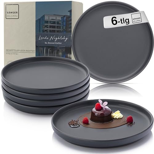 SÄNGER Leeds Nightsky | Dessertteller 6 teilig, Steingut Frühstücksteller 6 Personen, Kuchenteller kleine Teller spülmaschinenfest mikrowellenfest, Steingut Geschirr blau grau | VALUE COLLECTION
