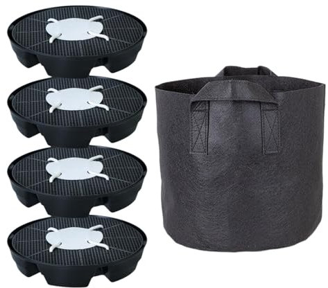Sharplace 4Pcs Self Watering Plant Saucers with 1 Grow Bag Auto Irrigation Auto Watering Fabric Pot Base for Greenhouse Grow Tent Patio