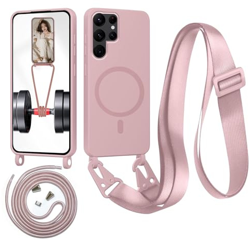 Beajew Handykette für iPhone X/iPhone XS Hülle mit Band [Kompatibel mit Magsafe] Flüssig Silikon Necklace Handyhülle Magnetische Schutzhülle zum Umhängen Kordel für iPhone X/iPhone XS, Sandpulver