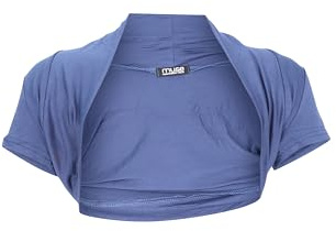 Easy Young Fashion Damen Bolero Jäckchen Kurzarm - elastisch & figurbetont - Basic Schulterjacke - weiche Open Front Jacke 3009 - (Jeansblau)