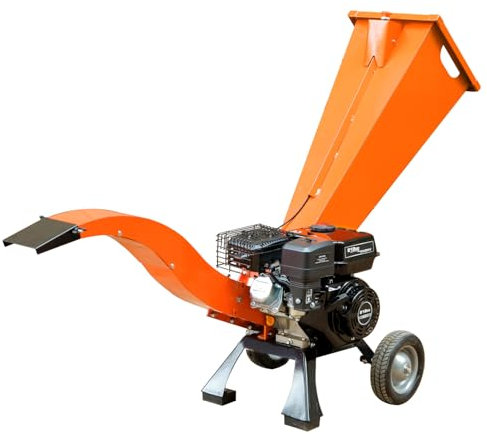 7HP Petrol Wood Chipper For Garden - Powerful 212cc 7HP Engine - Chips Branches Up To 60 mm In Diameter - Adjustable Chute - Sturdy Tyres - Ideal For Uneven Terrain - Compact Design - Gardening Tools