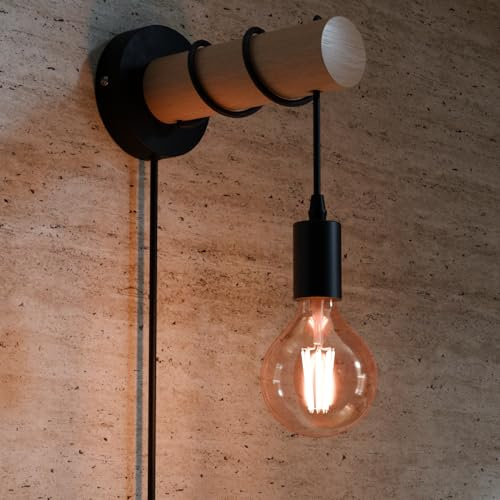 DC VOLTAGE Industrial Wall Lights Plug in Wall Light with Switch Indoor Dimmable Wall Lamp Wood Wall Sconces for Bedroom Living Room Stair Kitchen - Black (Wall Lights 5)