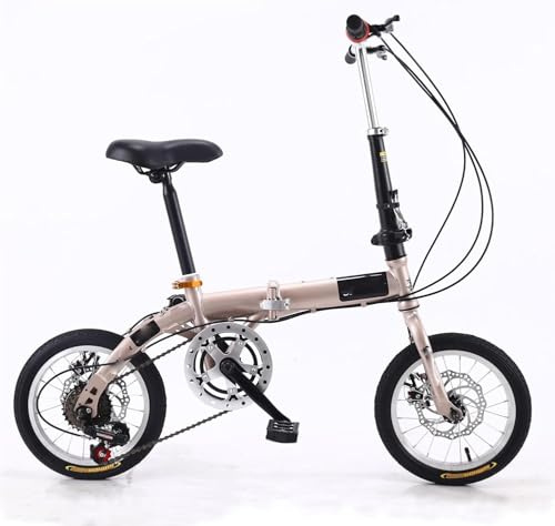 Bicicletta Pieghevole da 14 Pollici, a 5 velocità per Studente Portatili Compatto Bicicletta Urbana Bici Leggero per Uomini Donne da Donna, 4 Colori, Champagne, Rosa