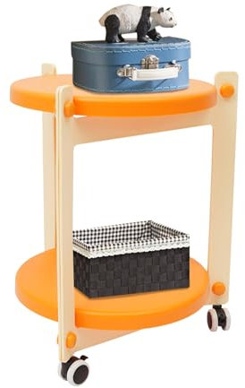 DOPBENT Mesa auxiliar redonda, mesa de centro con ruedas con bandeja extraíble, mesita de noche de 2 niveles para salón dormitorio, 42 x 42 x 58 cm (naranja)