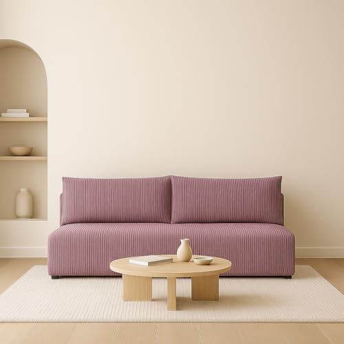 Sofello Ecksofa LUNO mit Schlaffunktion Beige – Moderne Cordsofa für Ihr Wohnzimmer, Schlaffläche: 204×144 cm (Poso 27 - Rosa)