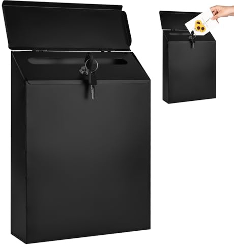 22x6.5x29cm Briefkasten Anthrazit, Postkasten Anthrazit mit 2 Schlüssel | Hochwertiger Personalisierter Wandbriefkasten mit Namensschild für Büro Hause Restauran Geschäft Schwarz