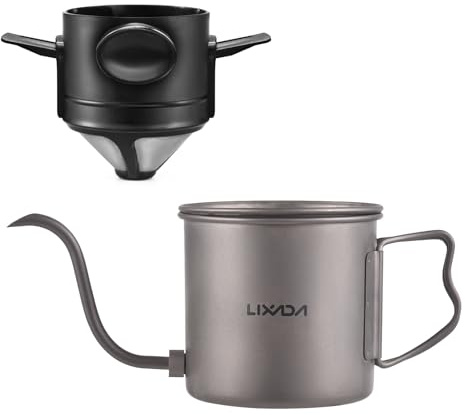 Kaffeekessel mit Schwanenhals, 400 ml Pour Over Wasserkocher, Wasser mit Klappgriff aus Titan, mit Deckel und Kaffeefilter für Kaffee & Tee, Büro & Camping