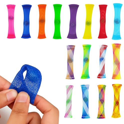 Girihe 16 PCS Mesh and Marble Fidget, Ak lamater Marble Mesh Fidget Meshs Marblee Woven Me/sh Tube Squeezing , Marblee in Me/sh Helps Improve Focus Stress and Anxiety