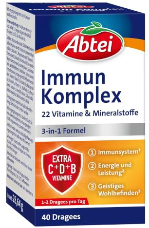 ABTEI Immun Komplex - Vitamintabletten - Multi-Nährstoff-Komplex - 40 St. | 22 Vitamine & Mineralstoffe für Immunsystem, Energie & geistiges Wohlbefinden, Multivitamine, ohne Gelatine, Gluten & Laktose