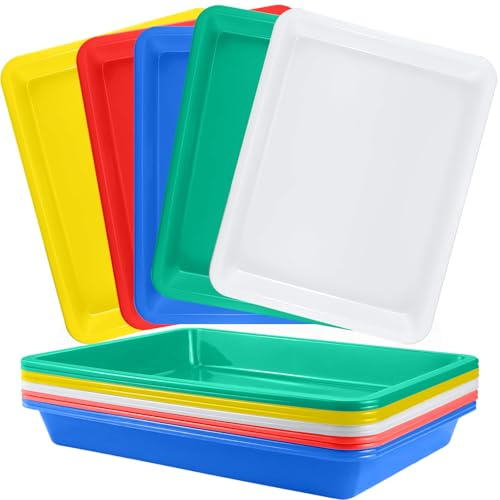 10 Piezas Bandejas Plástico Rectangulares, 28x21x3 cm Bandeja Sensoriale Plásticas, Bandejas Servir Actividades Multiusos para Material Manualidades, Pintura, Proyectos DIY, Sensoriales (5 Colores)