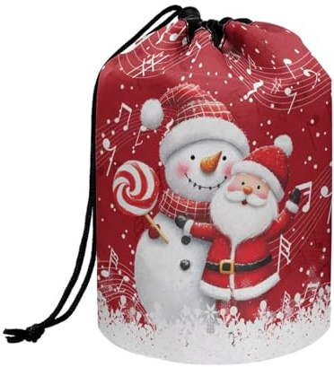 Wnbucioht Santa Claus Drawstring Makeup Bag for Women Girls Cosmetic Pouch Bag Drawstring Makeup Bag Christmas Large Capacity Travel Cosmetics Wash Bag Stand up Toiletry Bucket Bags