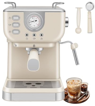 OUBUBY Espresso Siebträgermaschine 20 Bar Edelstahl Professionelle Kaffeemaschine Espresso mit Milchaufschäumer, 1.5L Wassertank, Doppelauslassfilterhalter und 1 Filter für Espresso, Cappuccino